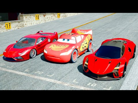 Lightning McQueen vs Ferrari Stallone vs Ferrari 7X Design GTO Vision at Top Gear Track