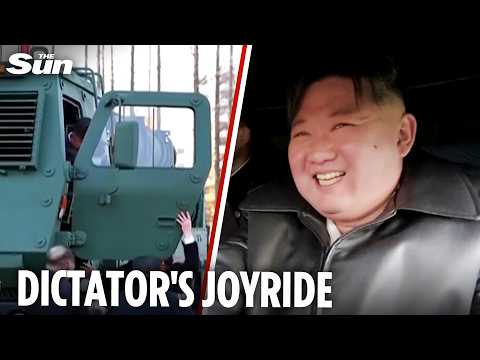Bizarre moment Kim Jong-un drives a nuclear rocket launcher to a military parade in North Korea