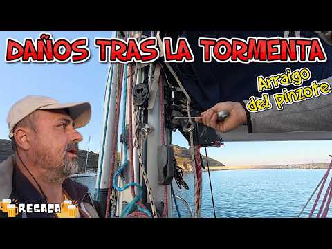 Emergency repair in Skyros: Riveting of the boom pin attachment in Greece