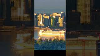 Beautiful sunrise cruise ship arrival into Vancouver Harbour