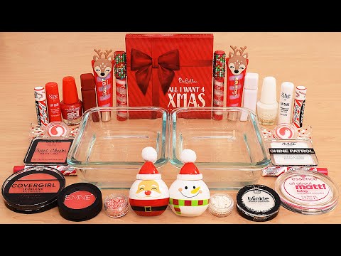 Santa vs Snowman Christmas Slime ASMR - Mixing Makeup Eyeshadow Into Satisfying Slime