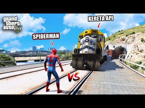 Apakah Spiderman Bisa Menghentikan Kereta Api Di GTA 5 ? Experimen GTA 5 Part 2