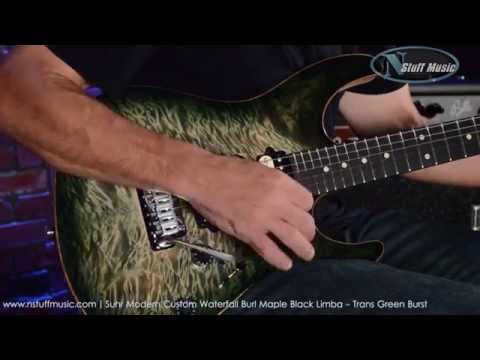 Suhr Modern Custom Waterfall Burl Maple Black Limba - Trans Green Burst