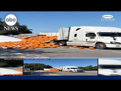 Thousands of pumpkins spill from a truck in South Carolina