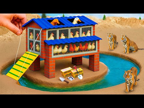 DIY Mini Tractor Builds a 2-Story Chicken Coop on an Island After Tiger Attack | Science Project