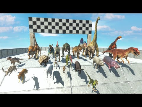 SLIDE HOLE SPEED RACE ALL DINOSAURS VS ANIMAL TO ATTACK A SHARK - Animal Revolt Battle Simulator
