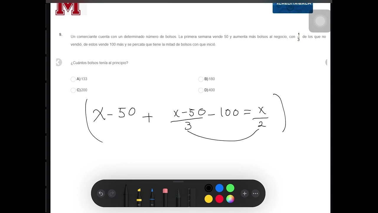 un comerciante cuenta con un determinado numero de bolsos. la primera semana vende 50 y aumenta