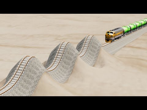 Impossible Triple Speed Bump Rail Tracks Vs Trains Crossing - BeamNG.Drive