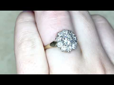 0.65ct Center Old European Cut Diamond Cluster Halo Engagement Ring - Parkside Ring - Hand Video