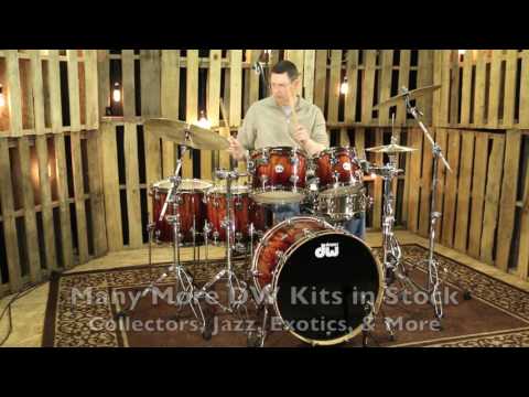 DW Collectors Shell Pack, Exotic Giant Quilted Sapele, Red Fade, Nickel Hardware