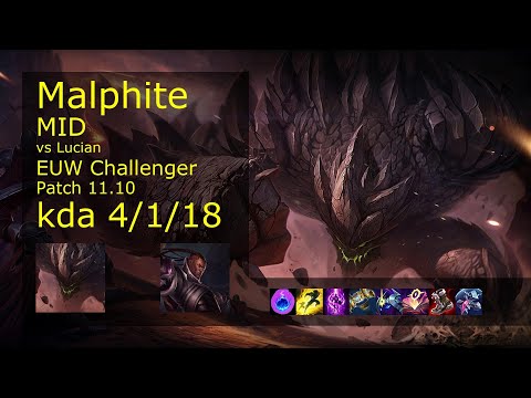 Malphite Mid vs Lucian - EUW Challenger 4/1/18 Patch 11.10 Gameplay