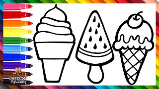 Desenhar E Colorir 3 Sorvetes 🍧🍨🍦❄️🌈 Desenhos Para Crianças