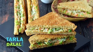 Carrot, Green Peas Creamy Sandwich, Creamy Toast Sandwich by Tarla Dalal