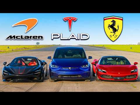 Tesla Model X PLAID vs Ferrari 296 vs McLaren 750S: ARRANCONES