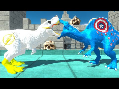 GOODSPEED T-REX vs CAPTAIN AMERICA SPINOSAURUS DEATH CLIMB -   Animal Revolt Battle Simulator