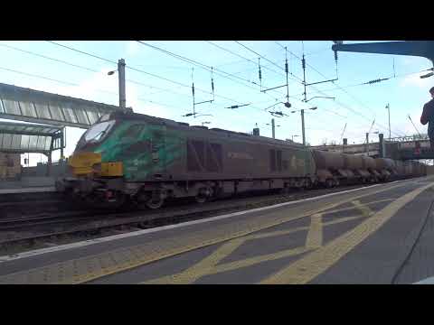 The x2 Class 68 DRS Nos.68024+68006 with Railhead Treatment Train was passed by over P3 at Carlisle.
