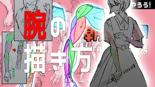 足の描き方解説（00:54:55 - 00:58:36） - 腕の筋肉解説完全版　朝ドロ#61 ９０秒ドローイング【初心者歓迎】Explains how to draw the muscles of the arms.