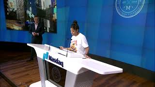 Tara Hall  Speaks At NASDAQ Before Ringing The Closing Bell
