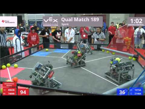 VEX Worlds 2016 - VRC Middle School - Spirit - Qual 189 (8982B 7409R) 253 vs 176 (1073A 2148A)