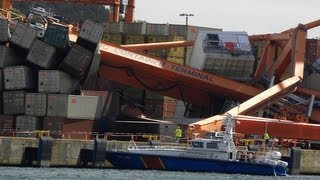 preview picture of video 'Wypadek statku w Gdyni. Prom uderzył w nabrzeże, przewrócił suwnice. Gdynia Port BCT'