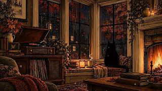 Cozy September Night | Relaxing Autumn Jazz and Rain Sounds