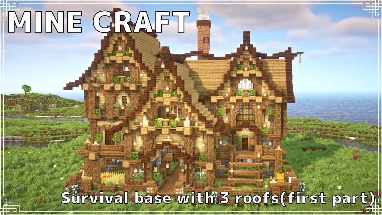 【Minecraft】3連屋根の大き目サバイバル拠点の作り方(前編) | How to build a survival base with ...