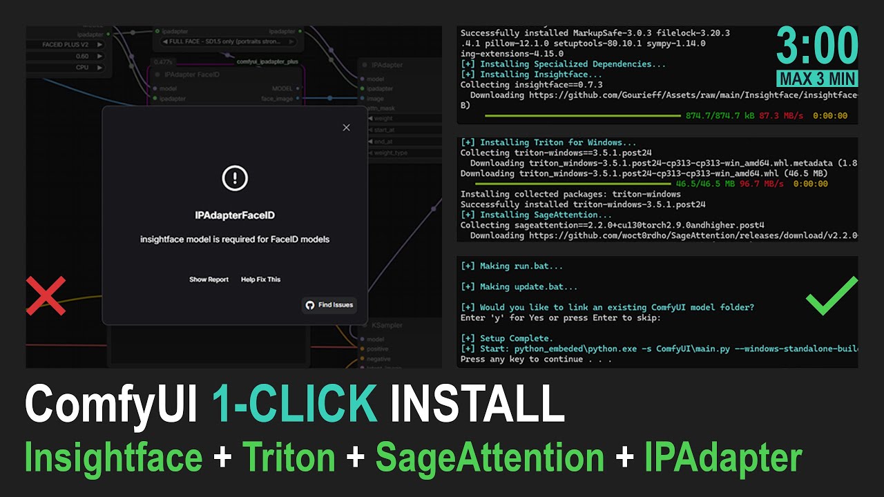 🟢 ComfyUI 1-CLICK INSTALL: Fix Insightface, Triton, & SageAttention (ComfyUI Shortcut)