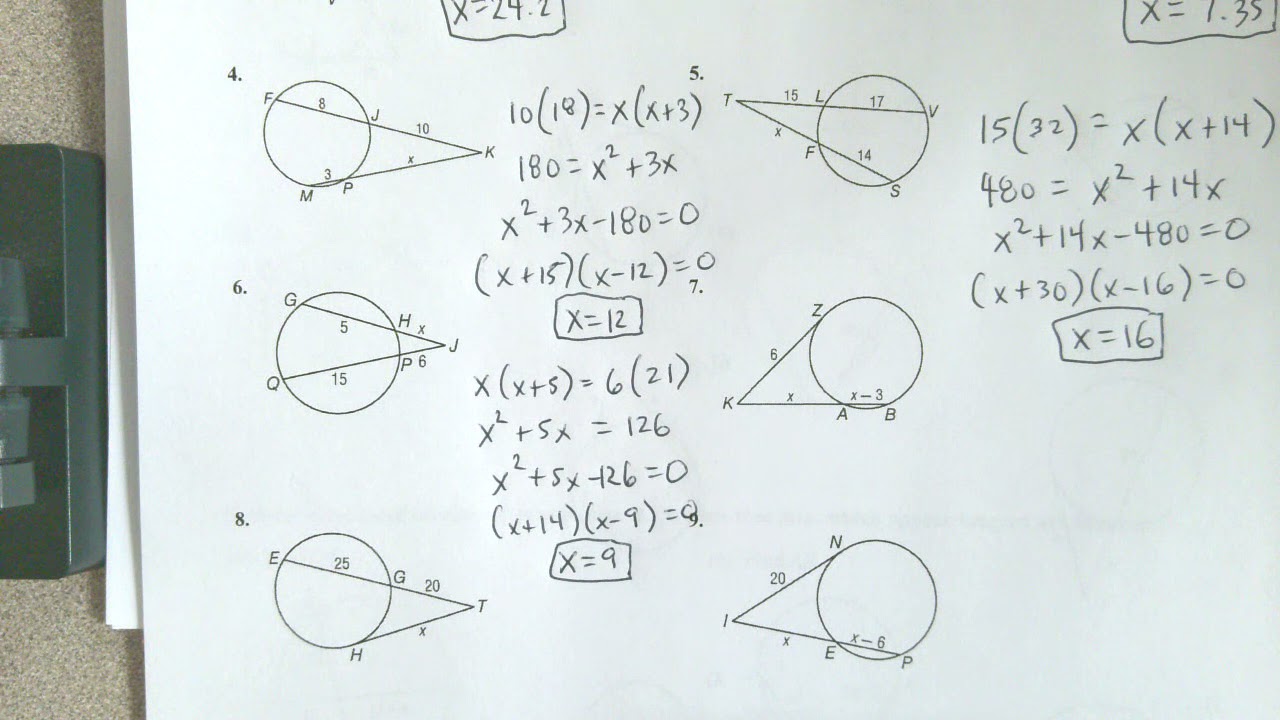 Geometry Circle Segment Answers page 45 and 46