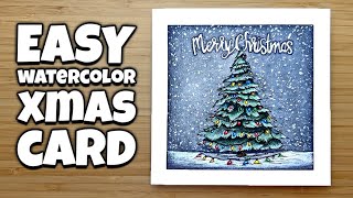 Watercolor Christmas Tree Card Tutorial | Beginner Step by Step Painting & Colored Pencil
