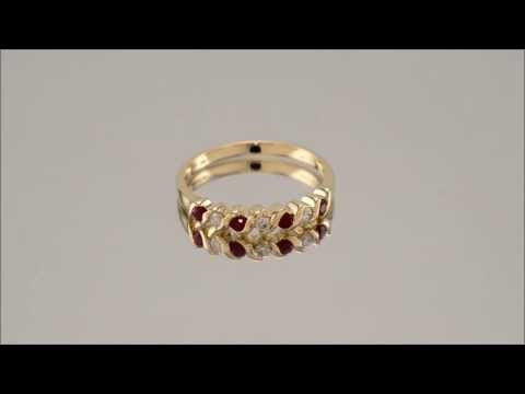 9ct Gold 11pt Diamond And Ruby Wave Ring - D8223