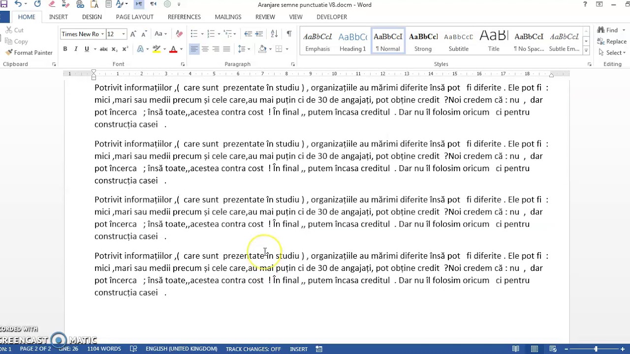 Aranjare semne de punctuatie