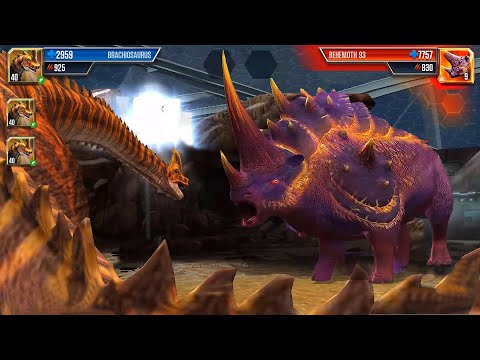 THE GIANT BRACHIOSAURUS VS BEHEMOTH 93 (BOSS FIGHT) | JURASSIC WORLD THE GAME