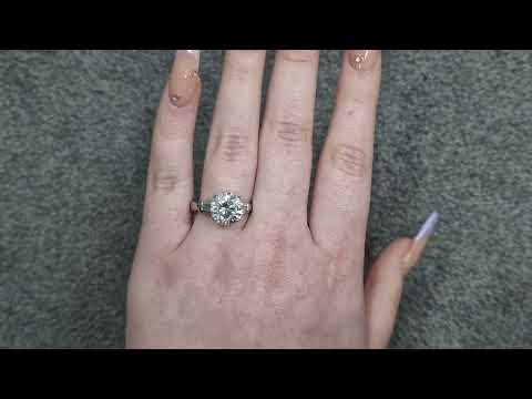 4.51ct J/SI1 Round Brilliant Cut Diamond Solitaire Ring with Tapered Baguette Shoulders Set in 18ct