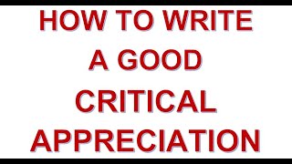 How to write CRITICAL APPRECIATION of a poem in English