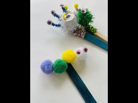 How to make Pom Pom Caterpillar Popsicle Stick Bookmark 🐛 #shorts