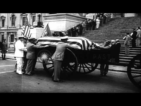 Casket of General Pershing leaves the capitol in Washington and arrives at Arling...HD Stock Footage