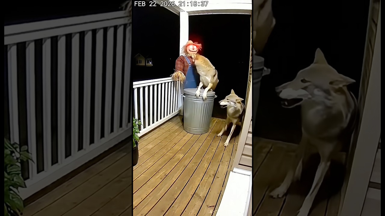 Wolf Opens Trash Can... Scarecrow SCREAMS 😱🐺