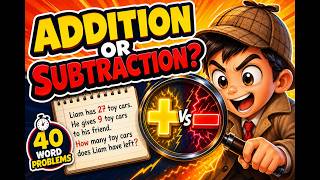 40 Addition & Subtraction Word Problems Add or Subtract? ★  Math Detective Quiz for Kids