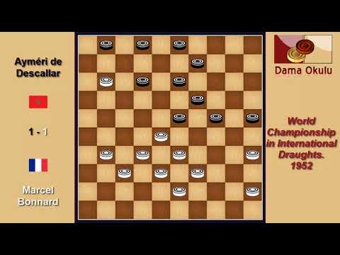 Marcel Bonnard (FRA) - Ayméri de Descallar (MAR). Draughts World Championship. 1952.