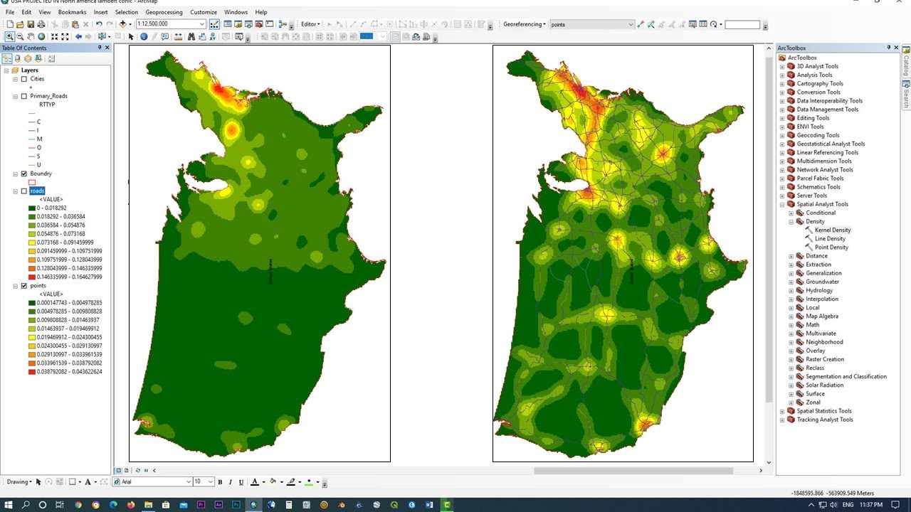 Kernel Density for Linear and Point Features in ArcGIS