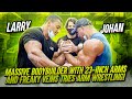 MASSIVE BODYBUILDER WITH 23-INCH ARMS AND FREAKY VEINS TRIES ARM WRESTLING!