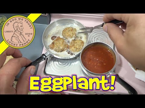 , title : 'Miniature Food Cooking - Breaded Eggplant Italian Appetizer - Vintage Toy Kitchen'