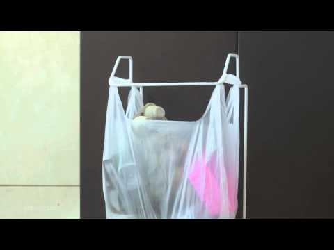 Nubagg, a unique trash can designed to reuse grocery bags.