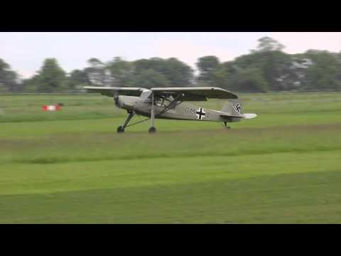Fieseler Fi 156 Storch(Stork) very short landing at Old Warden 1-6-13 STOL Lutftwaffe