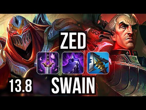 ZED vs SWAIN (MID) | 13 solo kills, 1.8M mastery, 700+ games, Godlike | TR Diamond | 13.8