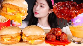 맥도날드 더블필레오피쉬 매운양념치킨 먹방 | DOUBLE FILET O FISH BURGERS & SPICY FRIED CHICKEN & CHEESE SAUCE MUKBANG