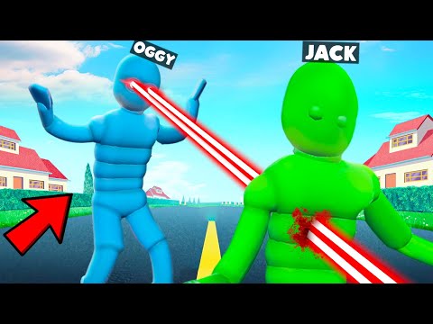 NPC Ragdoll Laser Eye Battle Between Oggy And Jack In Overgrowth!