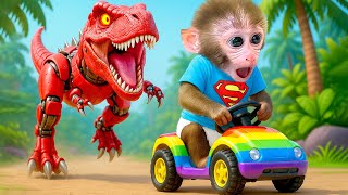 Mono Bon Bon roba huevos gigantes y escapa del dinosaurio prehistórico T-Rex - Mono HT Esp