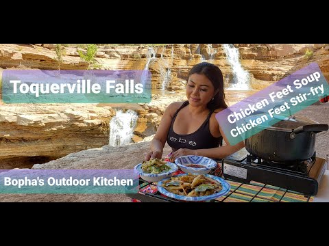 How to make Khmer Chicken Feet Soup & Spicy Chicken Feet Stir-fry, Outdoor Toquerville Falls Part 2