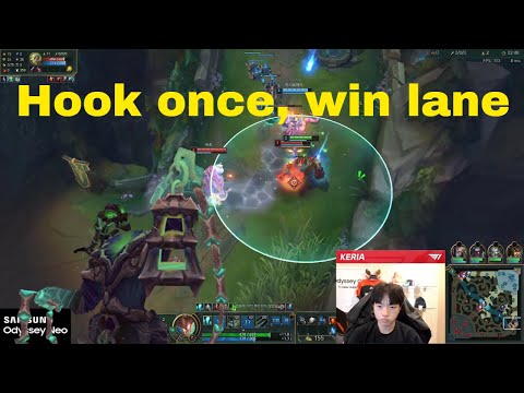 T1 Keria's flash predict immediately wins botlane (Korean SoloQ)